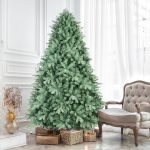 7.5FT Blue-Green Tint Christmas Tree with 2908 PE+PVC Tips ? Unique Full-Bodied Tree with Hinged Branches, Easy Assembly, Stable Metal Stand, Eye-Catching Holiday Decor