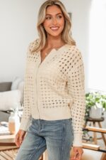 Hollowed Knit Zip Up Sweater Cardigan - Image 3
