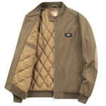 Mens Round Collar Winter Zipped Up Elbow Patch Jacket