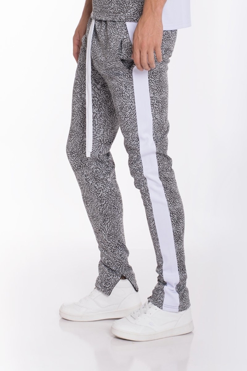 TP0561WH_S.jpg Print Track Pants with Side Stripe Streetwear Pants Skinny Fit TP0561 - Image 1