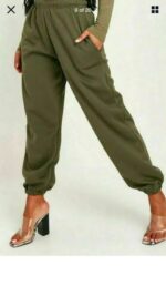 Elastic Waist Drawstring Joggers - Khaki - Image 2