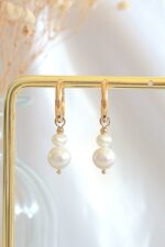 24 Karats Freshwater Pearls Baroque Dangle Hoops - Image 2