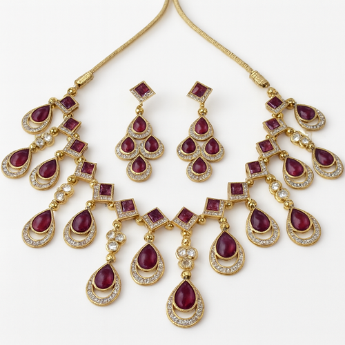 getpubthumb-23.png Bridal Gold Plated Ruby Stone Necklace Set for Women - Image 1