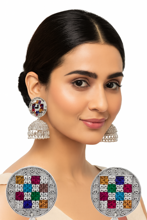 getpubthumb-34.png Multicolor Mosaic Jhumka Earrings for Women - Image 1