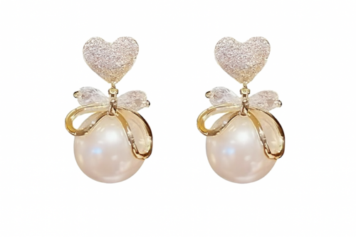 getpubthumb-51.png Gold Heart and Ribbon Pearl Drop Earrings - Image 1