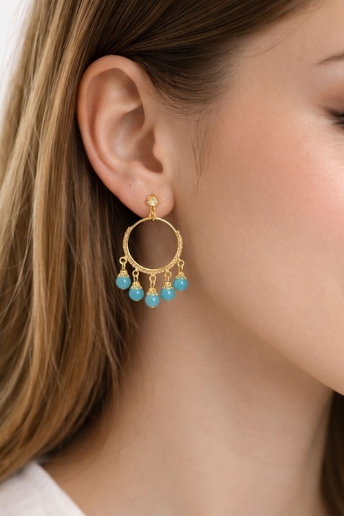 getpubthumb-9.jpg Gold Hoop Earrings with Turquoise Beads - Image 1