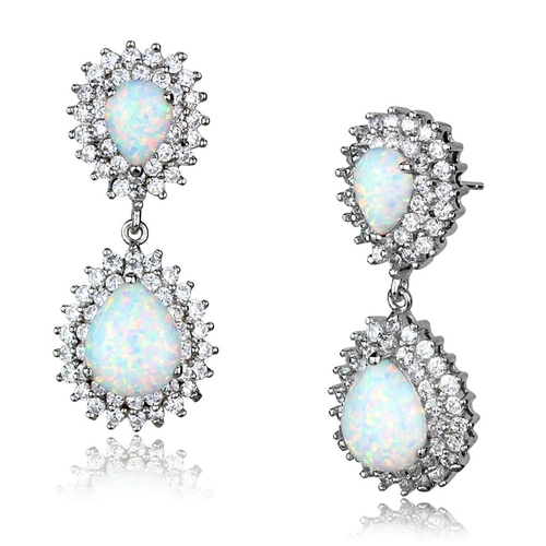 los879_bbf44bb8-8ef5-476e-99c0-52831d708630.jpg LOS879 - Rhodium 925 Sterling Silver Earrings with Semi-Precious Opal - Image 1